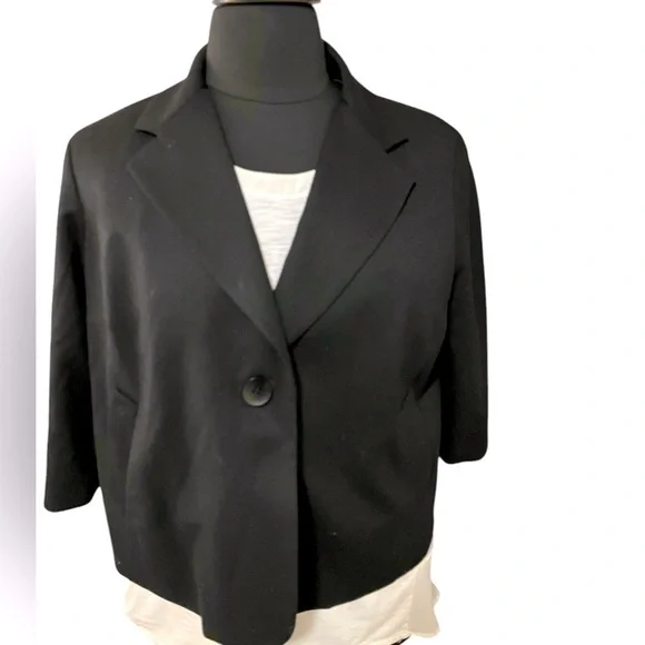 TALBOTS Elegant Career 99% Black Wool One Button Blazer Jacket Plus 16 Petite - Picture 2 of 12